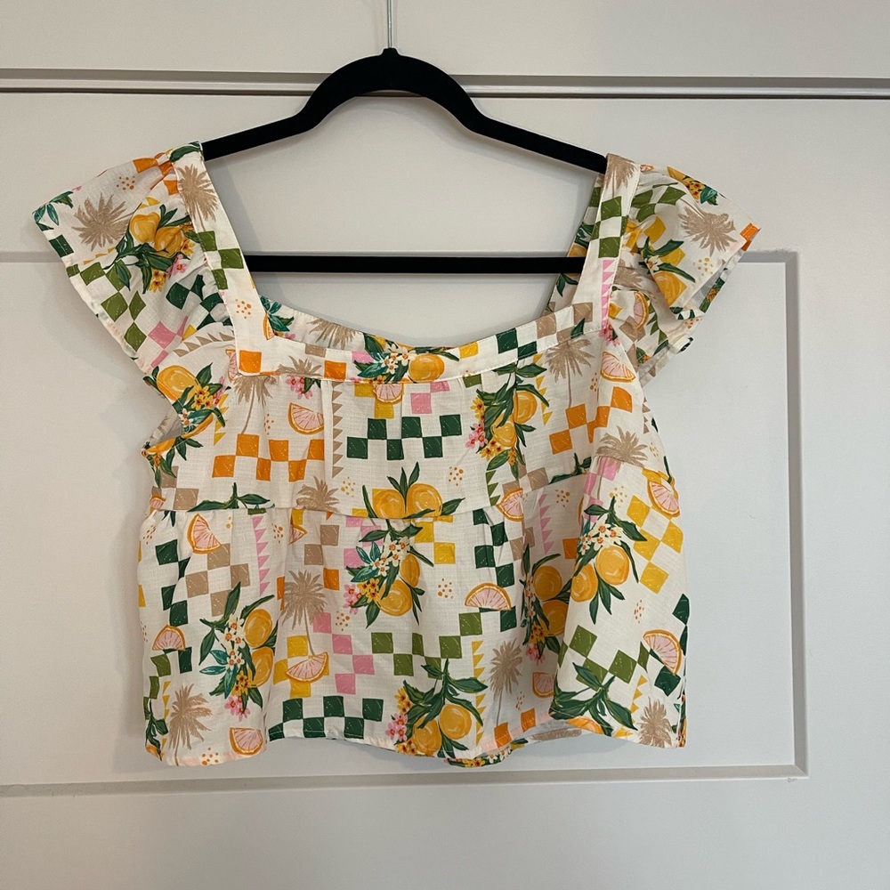 SHEIN Multicolor Checkered Floral Crop Top
